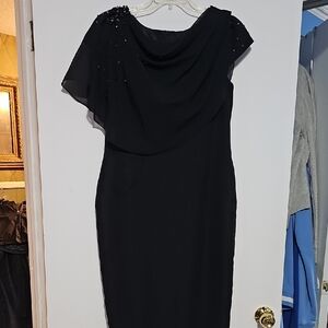 Elegant Black Dress Sheer Drapping Fully Lined Built In Bra Sz 10 Worn Once EUC